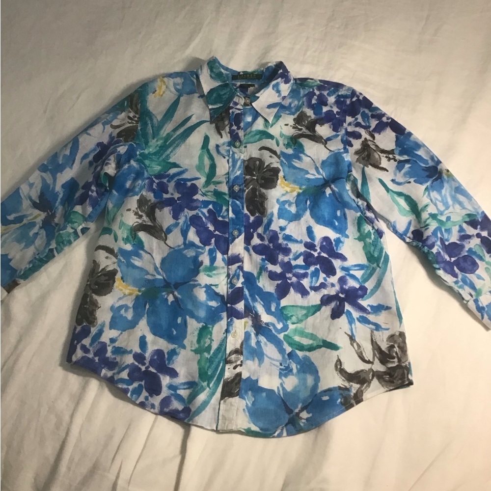 Lauren Ralph Lauren Linen Floral Watercolor Blouse, Size M